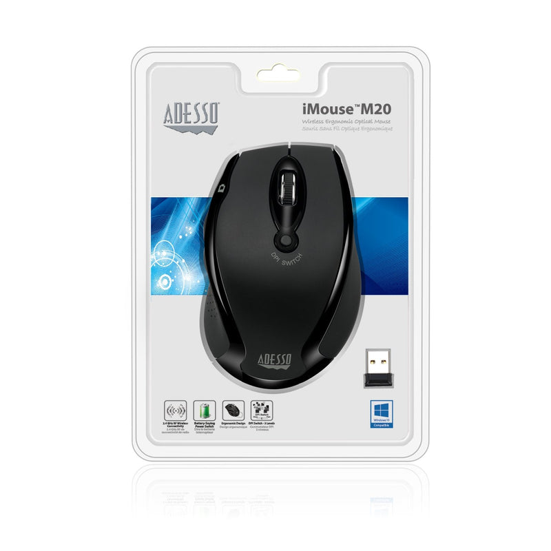 Adesso iMouse M20B - Wireless Ergonomic Optical Mouse