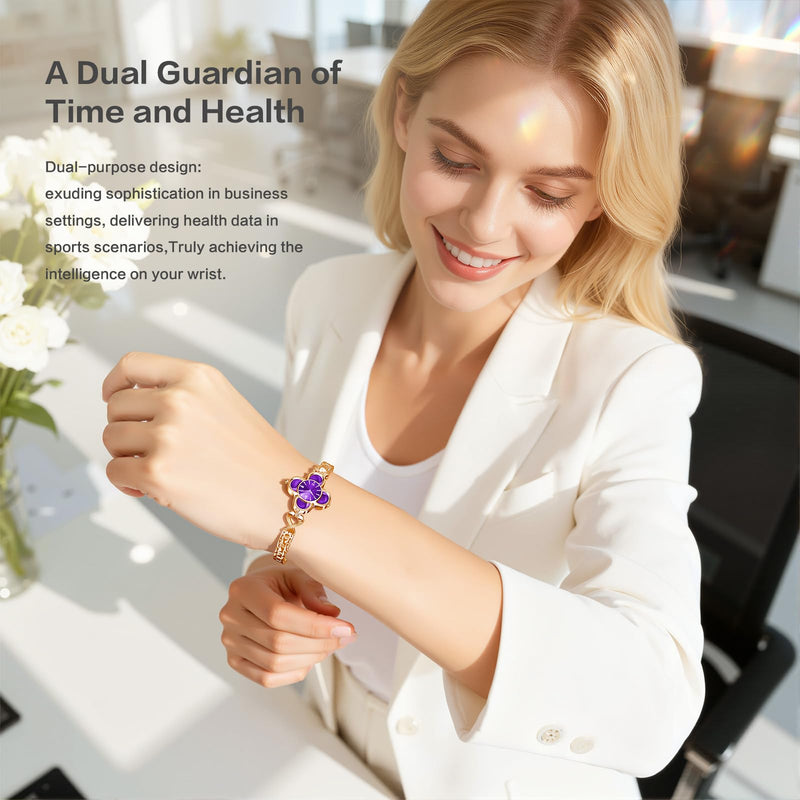 EnergyPort Purple Fitness Tracker with Quartz Display - Smart Bracelet Monitor Heart Rate, Sleep, IP68 Waterproof for Women, 30-Day Battery Life, Smart Notifications, Compatible with Android and iOS