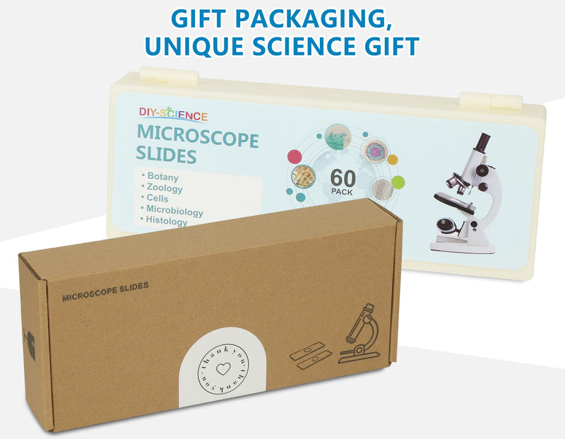 [AUSTRALIA] - Microscope Slides with Specimens for Kids, 60 Lab-Grade Prepared Microscope Slides, Animal/Plant/Microbe/Tissue Samples, STEM Biology Kit for Homeschool, Classroom Labs & Science Education Ages 8+ 