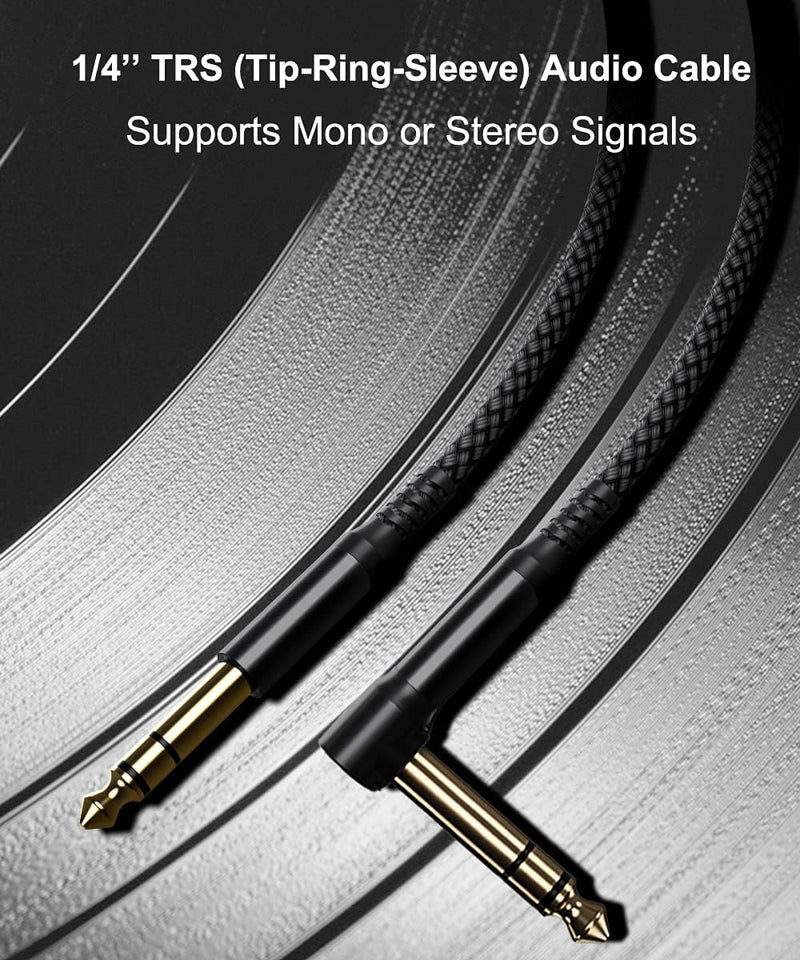 6.35mm TRS Instrument Cable 20FT 2-Pack,Right Angle 90 Degree 1/4 Inch Male Jack Stereo Audio Cord,6.35 Balanced Line Lead for Electric Guitar,Bass,Keyboard,Mixer,Amplifier/AMP,Speaker,Equalizer 6M/20 FT Black