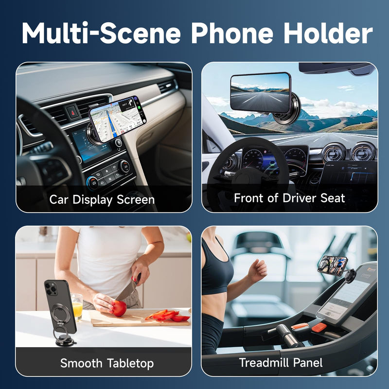 Car Phone Holder, Strong Suction Cup 360° Adjustable Magnetic Phone Mount for Dashboard Windshield, Universal Car Phone Stand Compatible with iPhone 17 16 Pro Max and All Smartphones (Black) Black