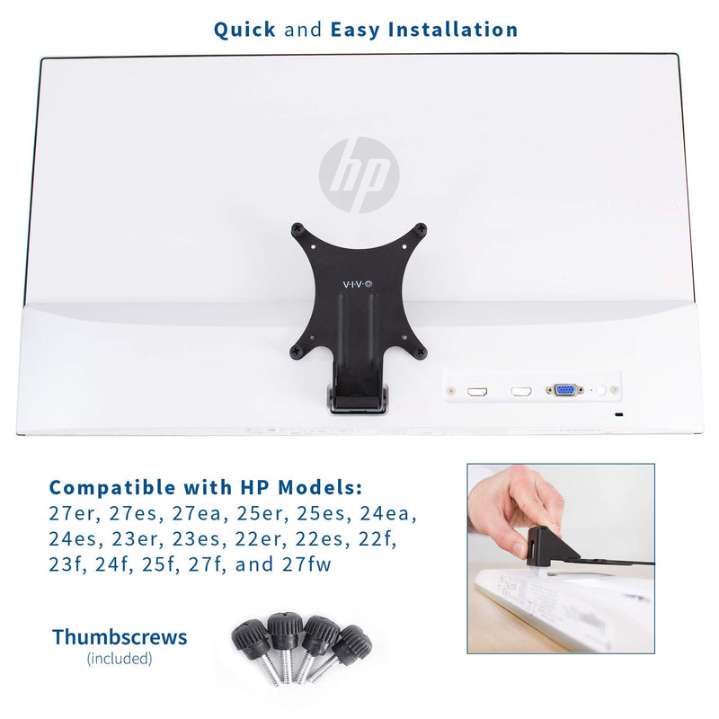 VIVO Quick Attach VESA Adapter Designed for HP Models 27er, 27es, 27ea, 25er, 25es, 24ea, 23er, 23es, 22er, 22es, 22f, 23f, 24f, 25f, and 27f, VESA 75x75m and 100x100mm Conversion Kit, MOUNT-HP27ER