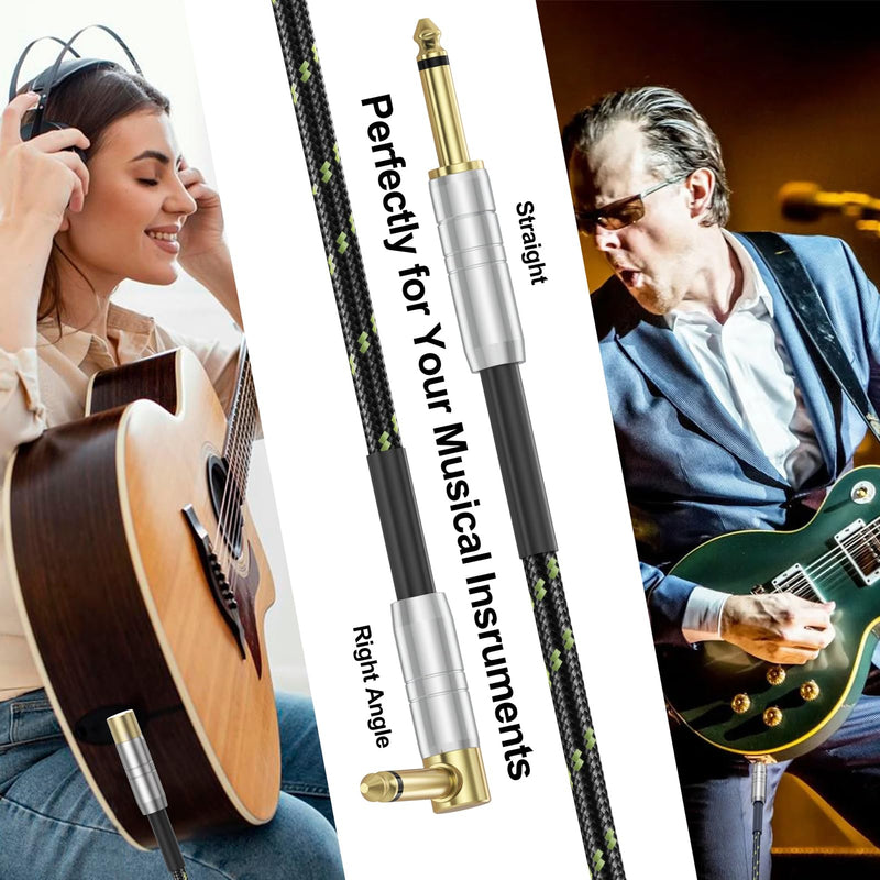 FEMORO Guitar Cable 10 ft, Instrument Cables Electric Guitar Amp Cord TS 1/4 Inch Audio 22AWG Chord 6.35MM Right Angle Support AV Receiver Bass Amplifier AMP Piano Keyboard Microphone Mixer 10 Feet