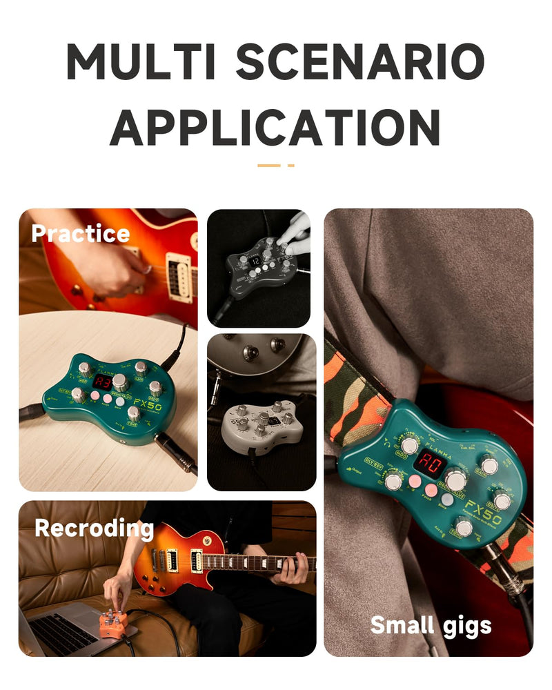 FLAMMA FX50 Practice Guitar Pedal Multi Effects Pedal Mini Portable with 40 Drum Rhythms15 Effects 32 Patches Tuner Function Support Both Corded and Battery Powered FX50 Green