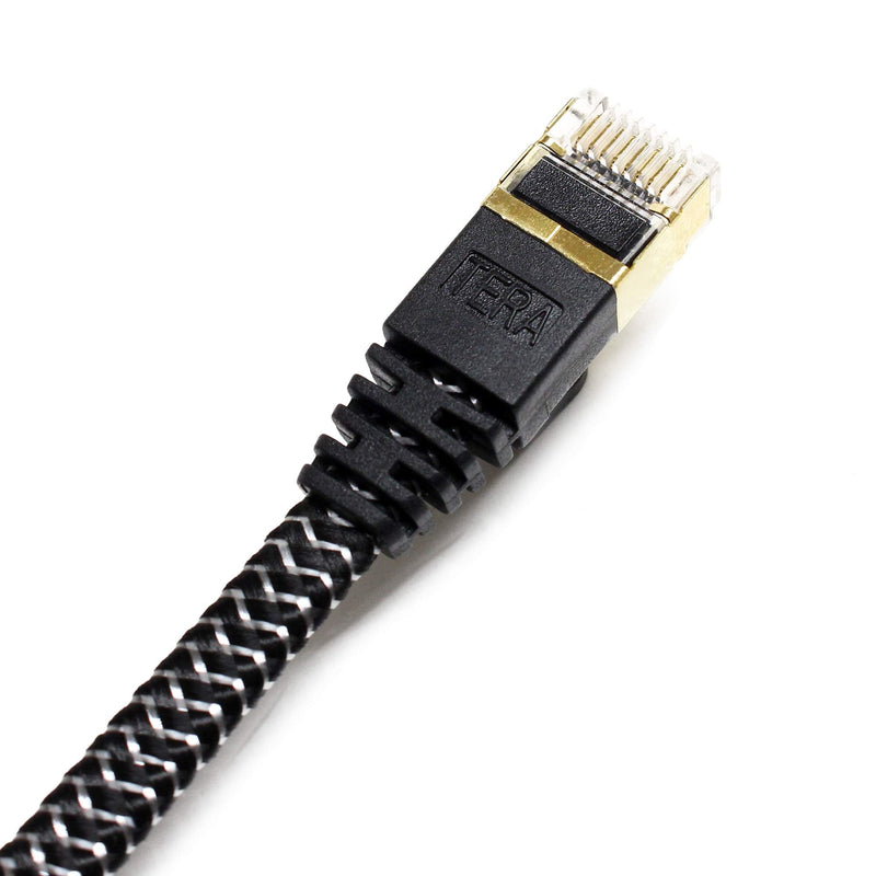 Tera Grand - 75FT - CAT7 10 Gigabit Ethernet Ultra Flat Patch Cable for Modem Router LAN Network - Braided Jacket, Gold Plated Shielded RJ45 Connectors, Faster Than CAT6a CAT6 CAT5e, Black & White 75 FT Black & White - Braided - Flat