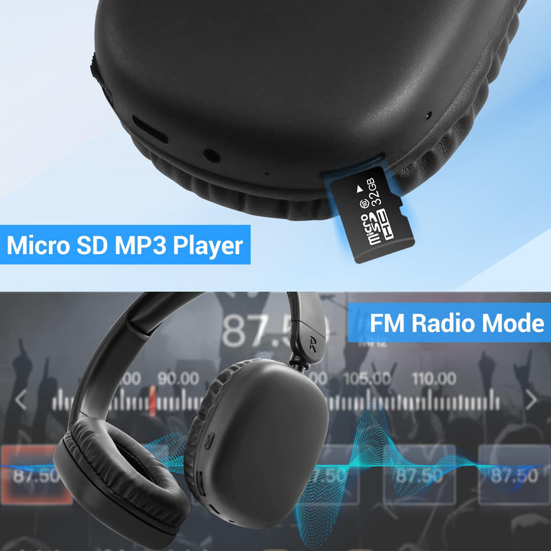 [AUSTRALIA] - FM Radio MP3 Player Headphones Micro SD Card,Wireless and Wired Lightweight Headphone with Deep Bass and Built in Microphone Over The Ear Unequaled Comfort,for Travel,Home,Birthday Gift 