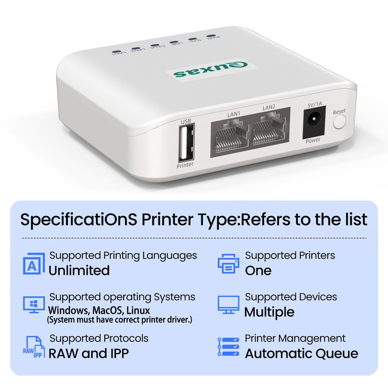 LP-N110W Wireless Print Server for USB Printer, Easy USB Sharing and Stable Network Printing Compatible with Windows, macOS, for Home Office White