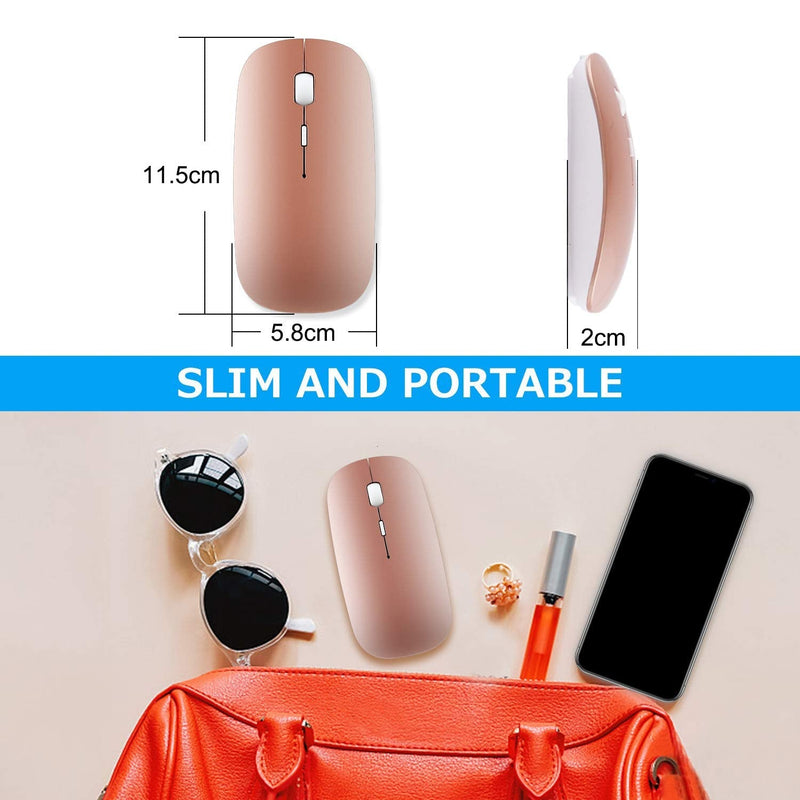 2.4GHz Wireless Bluetooth Mouse, Dual Mode Slim Rechargeable Wireless Mouse Silent USB Mice, 3 Adjustable DPI,Compatible for Laptop Windows Mac Android MAC PC Computer (Rose Gold)
