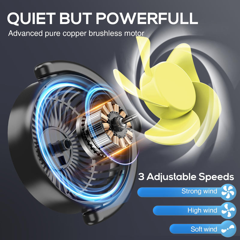 Dealswin Rechargeable Car Fan for Backseat Kids, Battery and USB Dual Power Car Fans, Independent Control 360°Adjustable Dual Head Car Seat Fan Headrest Cooling Fan for Sedan SUV RV Truck Vehicle Large Green (Rechargeable)
