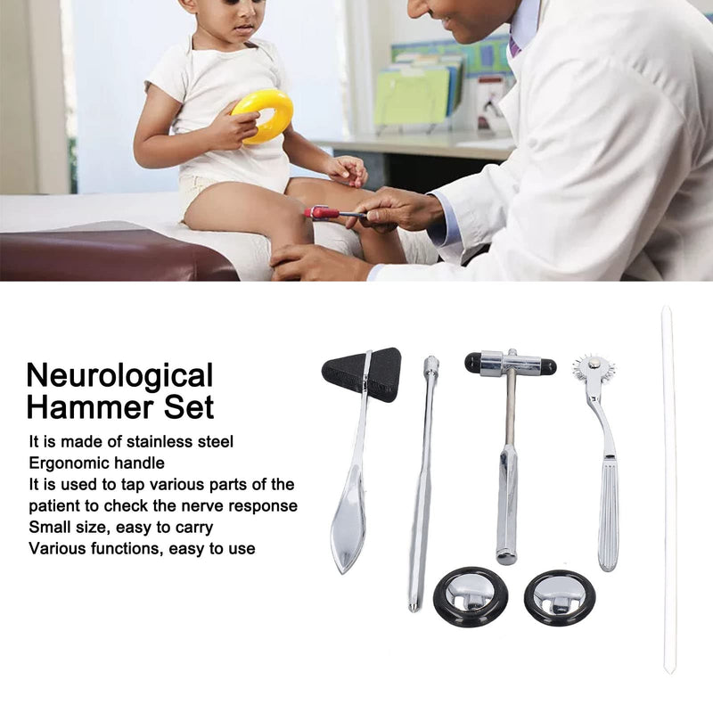 Neurological Reflex Hammer Set, 5 Pieces, Medical Neurological Hammer Set Made of Stainless Steel, Multifunctional Portable Reflex Hammer for Examination of the Nervous System
