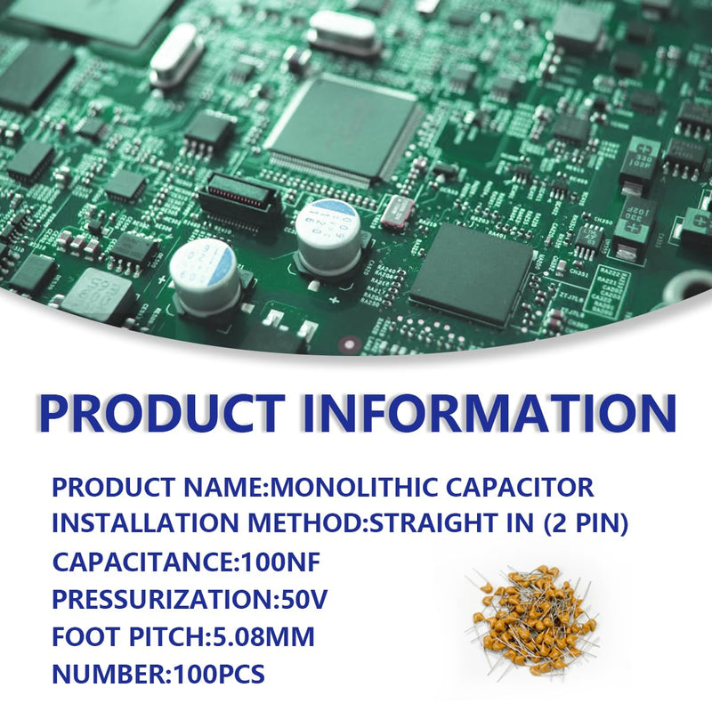 Innfeeltech 100pcs 50V 100nF Monolithic Ceramic Capacitor Yellow Electronic Accessories for Computer and Phone 44NF