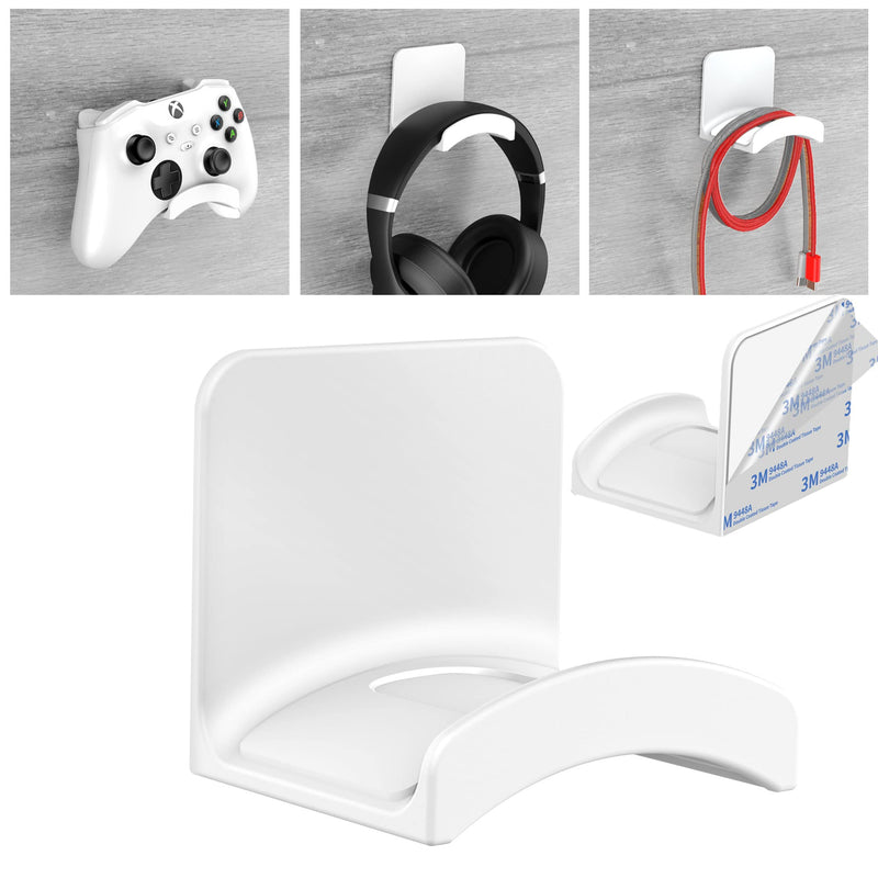 HomeMount Headphone Stand Headset Holder - Adhesive Gaming Headphone Hanger Hook Desk Mount for Most Headphone & Controller (White) White