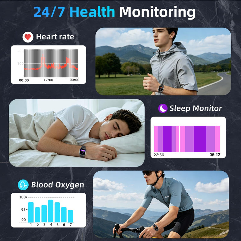 Smart Watch for Men Fitness Tracker: Bluetooth Military Digital Mens Watches Make Answer Call Waterproof Smartwatch Android Phones iPhone Samsung Compatible Running Step Pedometer Heart Rate Monitor Black