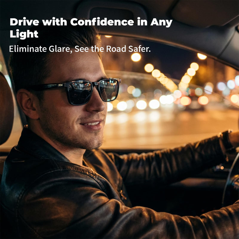 Smart Glasses with Bluetooth Speakers, Open Ear Audio Glasses with Magnetic Polarized Sunglasses Clip, Blue Light Blocking, IPX56 Waterproof, Smart Audio Glasses for Men/Women, Black Frame