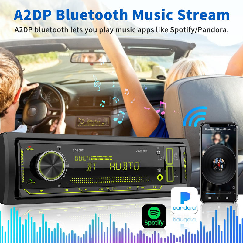 Single Din Car Stereo Receiver: Indash Bluetooth Car Radio System | LCD Display FM AM USB SD AUX MP3 APP Remote 2.1A Quick Charge Pre-Amp