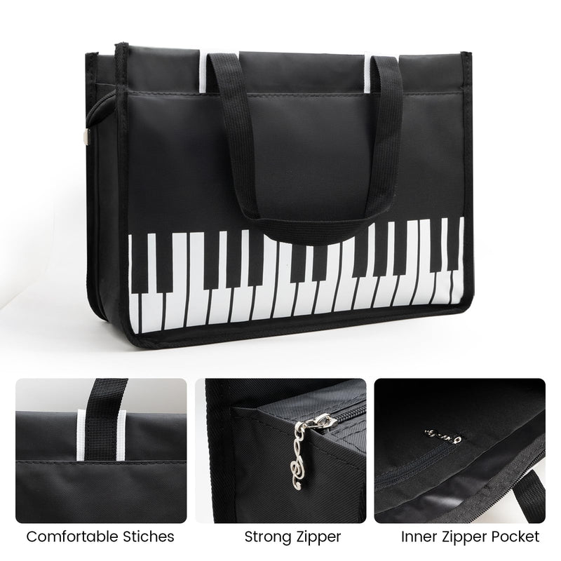 BestSounds Piano Bag, Zipper Waterproof Music Book Tote Bag Piano Accessories for Women, Gifts for Musicians Black