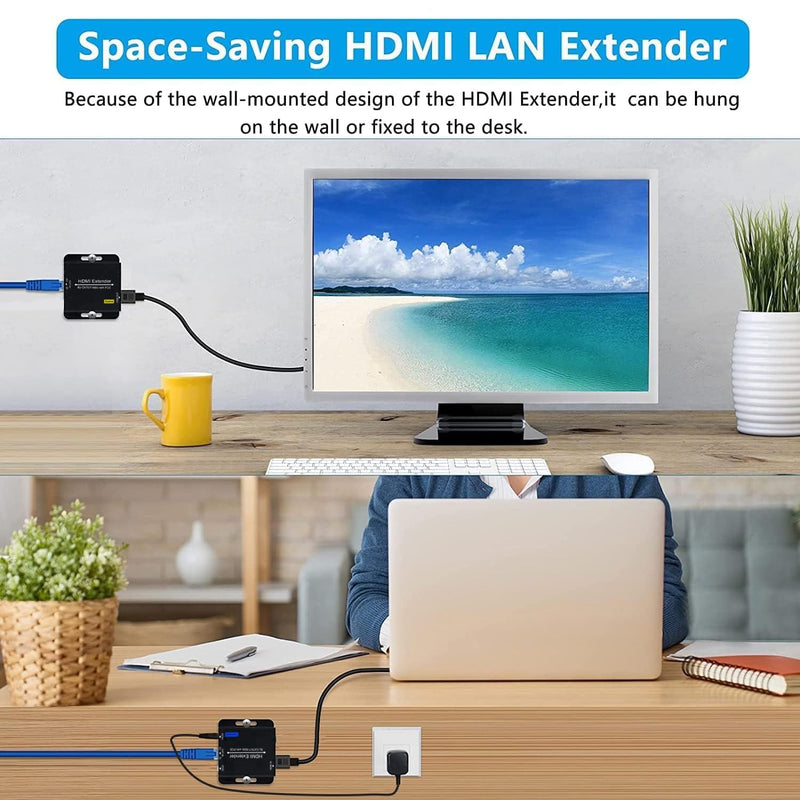 [AUSTRALIA] - 200ft HDMI Extender Over CAT6 CAT7 RJ45 Ethernet to HDMI Converter LAN Extension POC Support 1080P 3D EDID Copy Deep Color Compatible with PC PS4 Roku Unilateral Power Supply White 