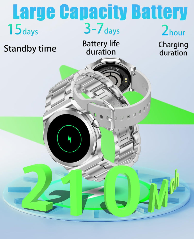 Smart Watches for Men Women,Fitness Tracker with Bluetooth Calling | 1.27" HD Screen,Heart Rate/Sleep Monitor/100+ Sport Modes,Stainless Steel & Silicone Band,Compatible with Android & IOS Silver