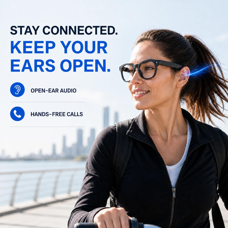 Smart Glasses with Camera - 8MP AI Glasses Video Recording 1080P Anti-Shake | POV Video, 165-Language Real-Time Translation, AI Voice Assistant, Open-Ear Audio, Bluetooth WiFi Sunglasses for Men & Women