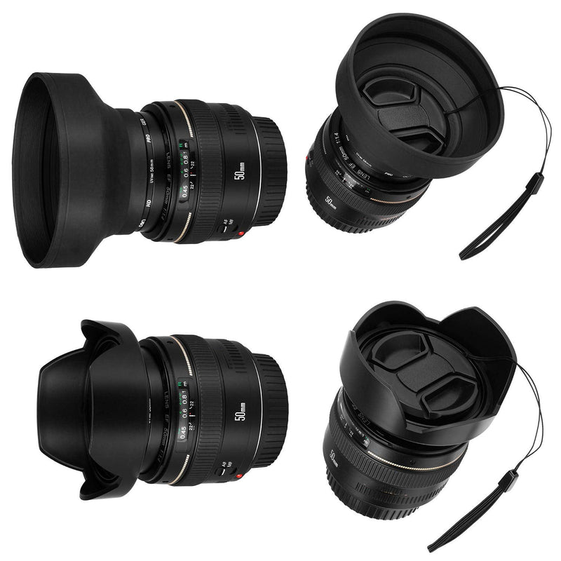 [AUSTRALIA] - Veatree 77mm Lens Hood Set, Collapsible Rubber Lens Hood with Filter Thread + Reversible Tulip Flower Lens Hood + Center Pinch Lens Cap + Microfiber Lens Cleaning Cloth 