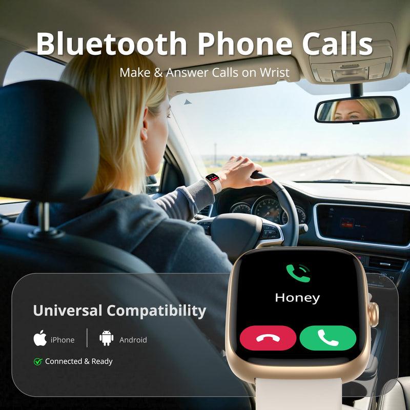 Smart Watch for Women, 1.83" HD Touchscreen Fitness Tracker, Bluetooth Calling, 110+ Sports Modes, Heart Rate SpO2 Sleep Monitor, DIY Dial, IP67 Waterproof, Compatible with Android & iOS Gold