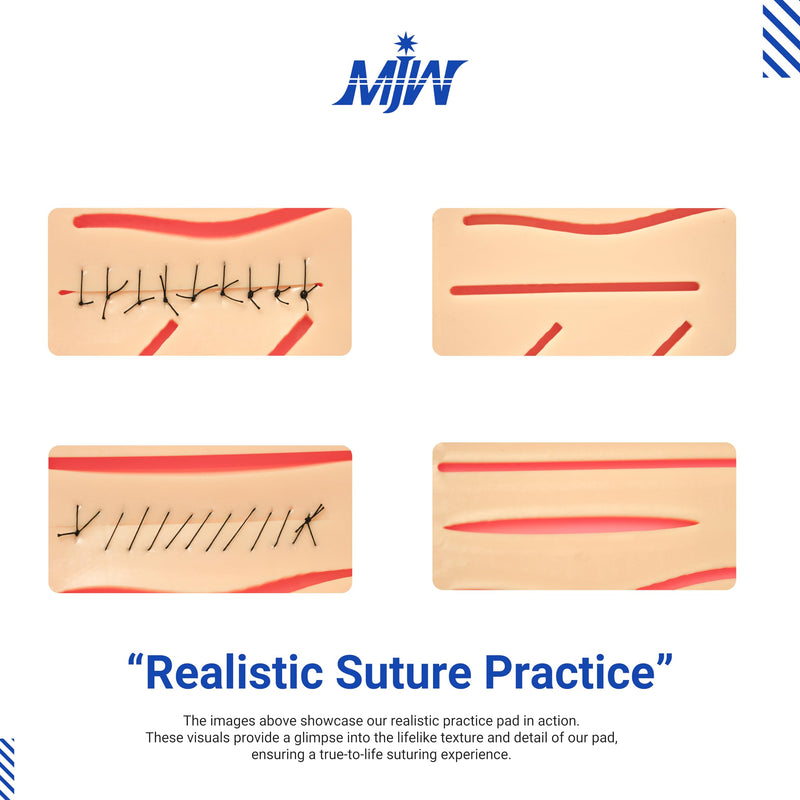 MJW Dual Seam Practice Pad - Two in One Seam Pad, 3 Layers, 14 Pre-Cut Wounds and Unadorned Silicone Skin Seam Exercise Pad of Different Styles - Ideal for Students Suture Training Dual Pad