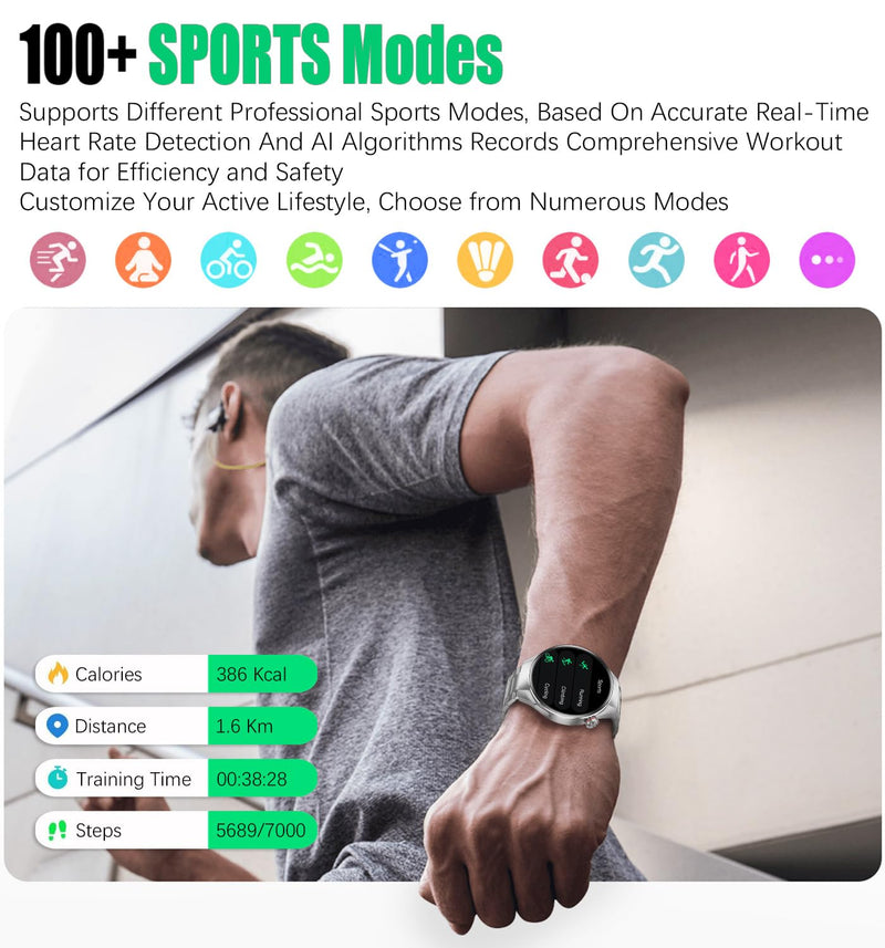Mens Smartwatch 1.75" AMOLED Bluetooth Calls Heart Rate & Blood Oxygen Sleep Monitor Fitness Tracker IP67 Waterproof Smart Watch for Men Compatible with Android iOS Voice Assistant (Silver RT-G5Plus) Silver RT-G5Plus