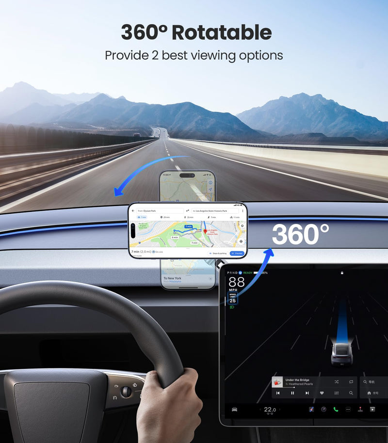 VICSEED Tesla Phone Mount【Strongest Magnet Power】 Foldable Hidden Tesla Phone Holder Fit for All Phones, Tesla Model 3/Y/Cybertruck Accessories, Tesla Model 3 Model Y for MagSafe Car Mount - Blue Deep Blue