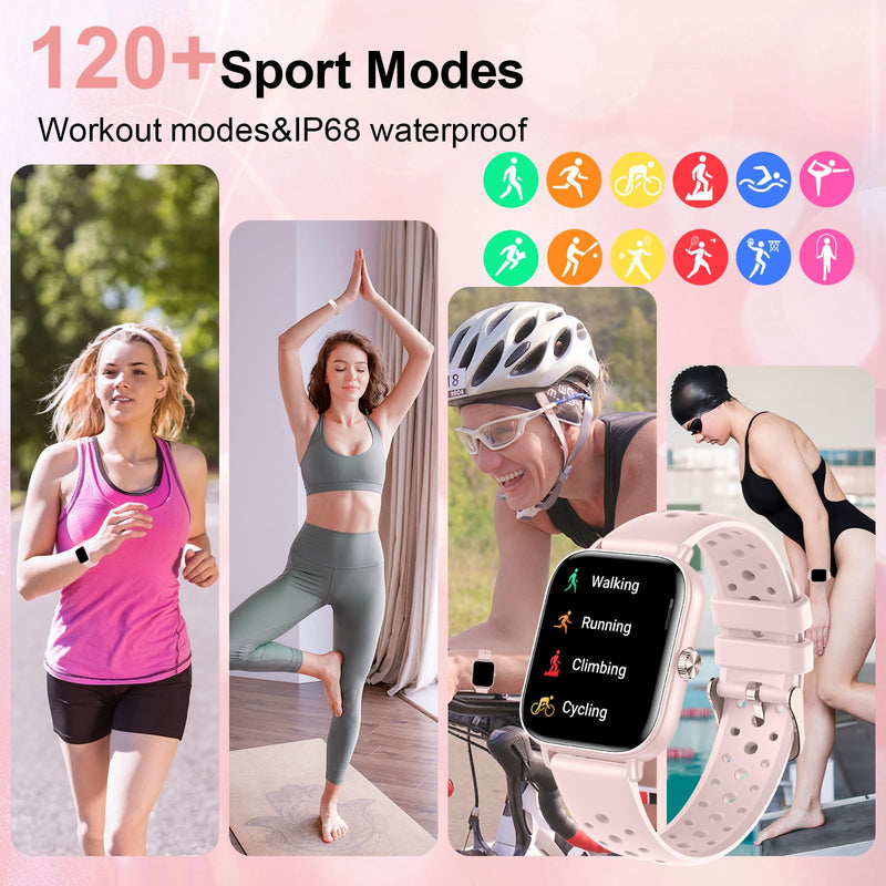 Smart Watches for Women,1.83"&1.27" HD Watch with Calls and Messages/Heart Rate/Sleep/Female Cycle,Fitness Tracker Smartwatch for Android/iOS Compatible,Pink/Light Pink