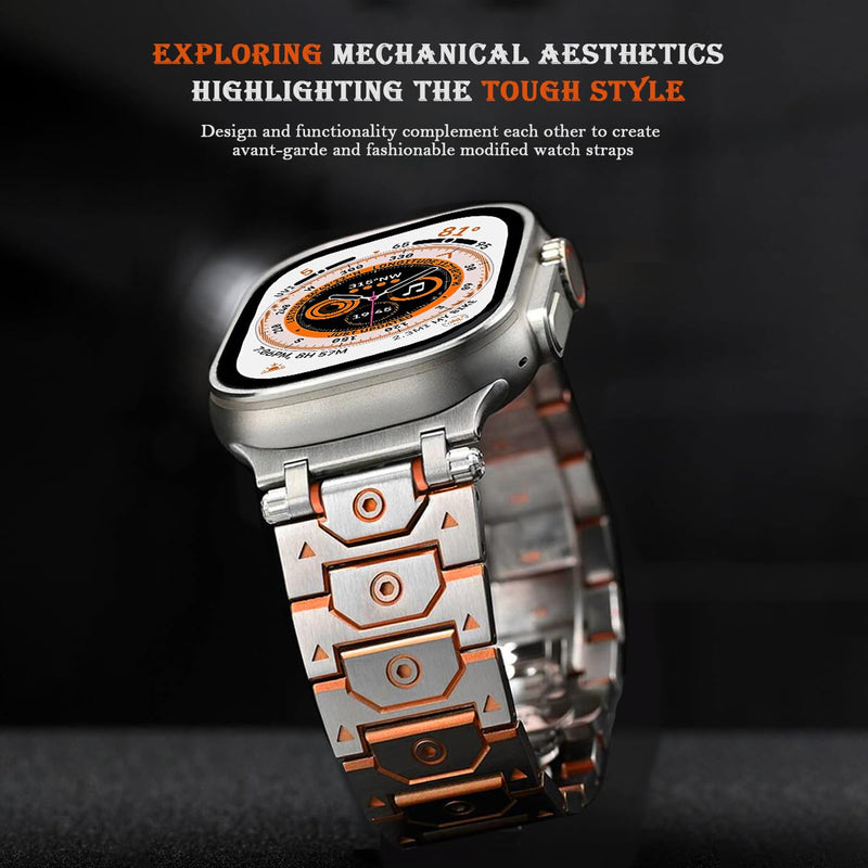 DEALELE Bands Compatible with Apple Watch 49mm 46mm 42mm 45mm 41mm 44mm 40mm 38mm, Mechanical-style Stainless Steel Metal Replacement Strap for iWatch Series 10/9 / 8/7 / 6/5 / 4/3 /SE/Ultra 2# Silver-orange 42mm/44mm/45mm/46mm/49mm