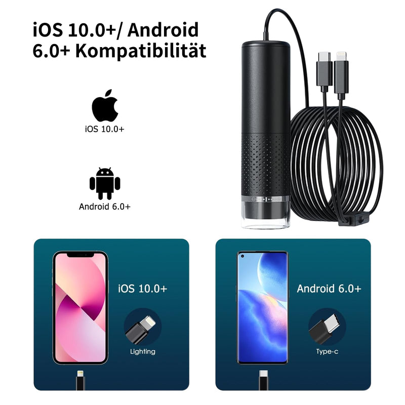 Mobile Phone Microscope, Ashfly USB Microscope for Children, 10 to 200X Portable Pocket Microscope, 3 Levels Adjustable, LED Lights, Digital Microscope for iOS & Android (Educational Gift) Black/sheer joy