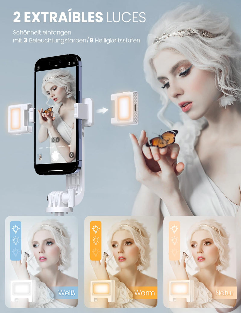 [AUSTRALIA] - 60" Phone Tripod & Selfie Stick with Light, [All in 1] Travel Phone Tripod Selfie Stick Tripod with Remote for Cell Phone Compatible with 4''-7'' iPhone Android Phone Tripod Stand for Vlogging White 