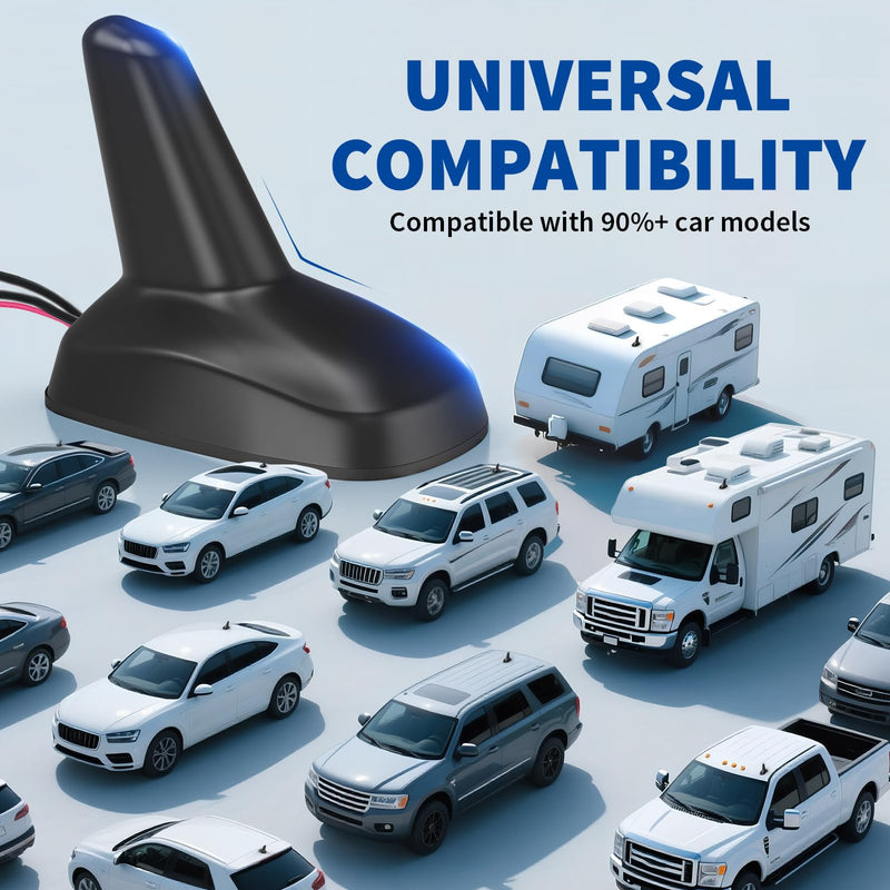 Bingfu Shark Fin Antenna FM AM Radio GPS BeiDou GNSS with 28dB LNA IP65 Waterproof 9-16V Wide Voltage for Car Truck RV Black