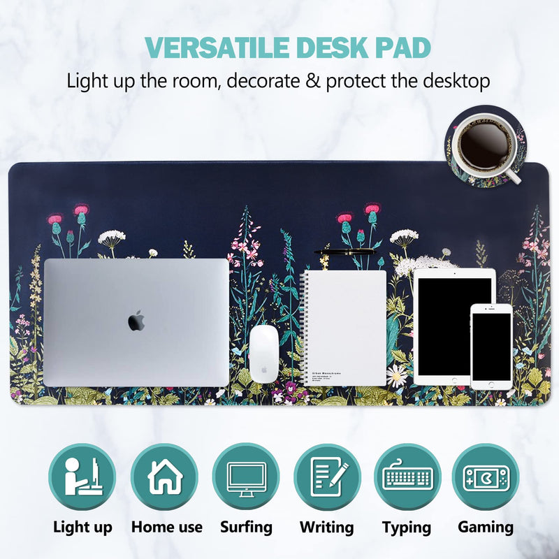 AIMSA Extended Gaming Mouse Pad, XL Large Keyboard Mouse Mat Desk Pad with Stitched Edges, Durable Non-Slip Base Mousepad for Home Office Work, 35x15.7inch ,Flowers Plants Flowers Plants