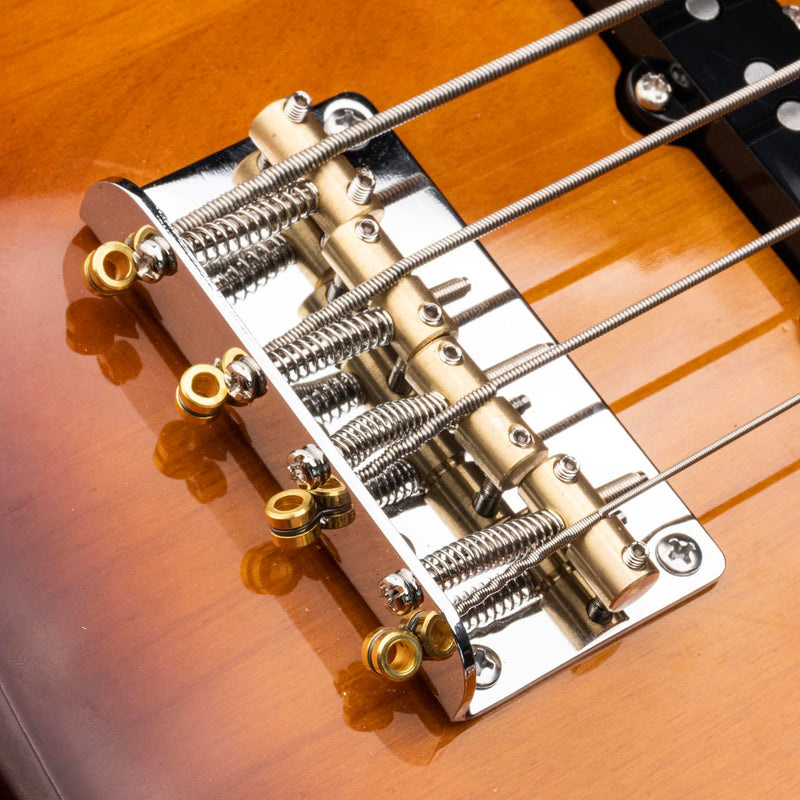 4-String Electric Bass Fixed Bridge - Gold Brass Saddles for Enhanced Sustain, Designed for Fender Jazz/Precision Bass