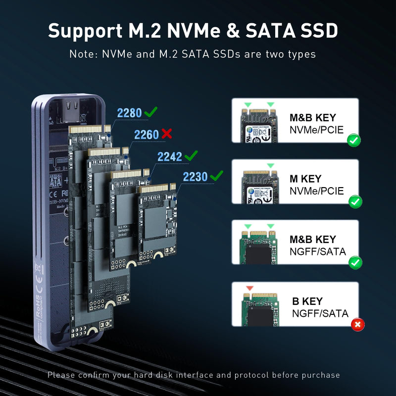 VCOM Fingerprint Encryption SSD Enclosure with LCD Screen, 10Gbps USB 3.2 Gen2 Hard Drive Case, Support M.2 NVMe & SATA SSD, Hardware Encrypted External Drive for Mac and Windows PC 855SN-F