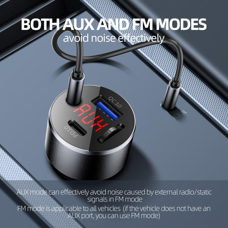AUX Car Adapter FM Transmitter,iMyOnly QC/PD All-Metal Bluetooth V5.4 AUX Adapter for Car Music Player, Bluetooth Transmitter with Hands-Free Calling
