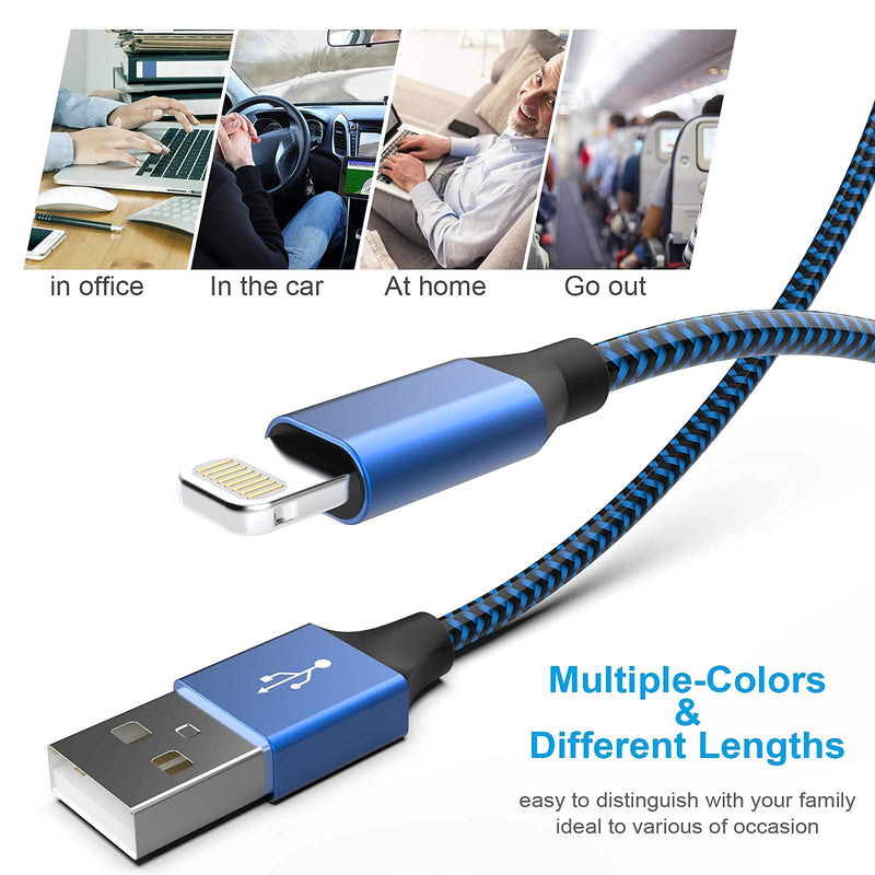 MUXA iPhone Charger [Apple MFi Certified] 6Pack 3/3/6/6/6/10 FT Nylon Braided Fast Charging Lightning Cable Compatible iPhone 13 12 11 Pro Max XS X