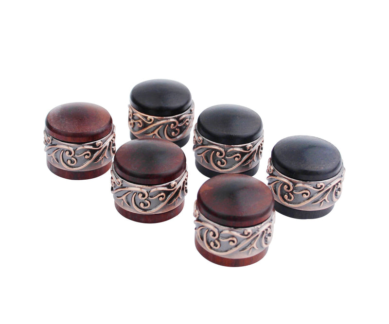 Guyker 3Pcs Red Sandalwood Potentiometer Control Knobs Dia. 6mm (0.24") Shaft Pots - Long Grass Flower Around Dome Speed Tone Volume Knob Guitar Bass - Antique Gold Red -antique gold around