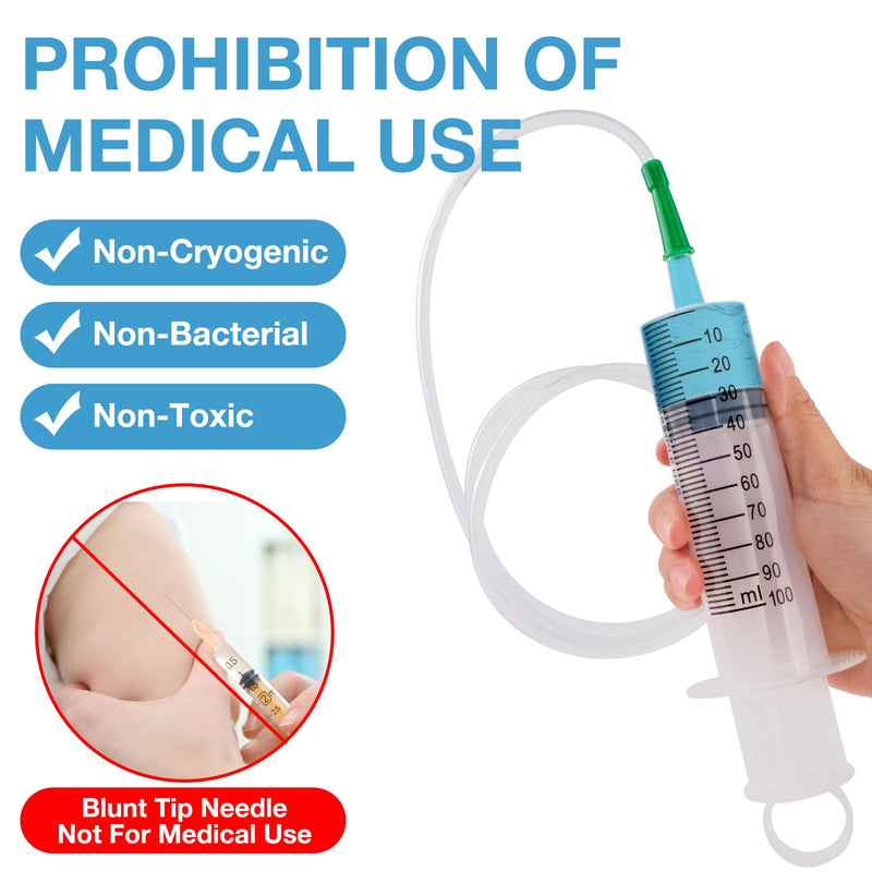 Syringes with Hose, 100 ml Syringe with 20G Needle, Blunt Disposable Syringes, Colostrum Syringes, Reusable Plastic Syringes for Laboratory, Garden and Industry