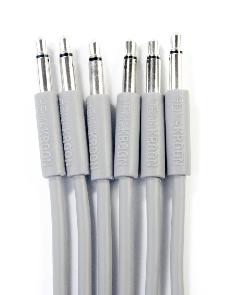 Heinakroon Slimline Gray CV Patch Cables 1/8", (NOT for Guitar) Eurorack Modular Patch Leads, 6-Pack (11.8") 11.8"