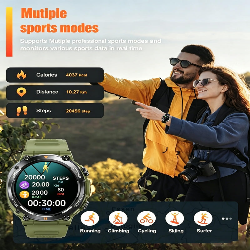 Diyeeni K56 pro Outdoor Smart Watches for Men, 1.39" HD Fitness Watch, 24/7 Heart Rate Sleep Monitor with Mutiple Sport Modes, Water Proof, Bluetooth Call Smartwatch for Android iOS, 30Day