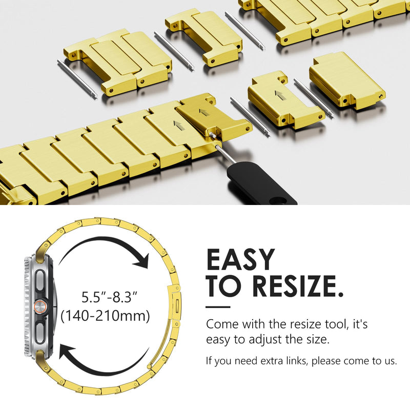 NewWays Grade 2 Titanium Link Bracelet for Samsung Galaxy Watch 9 8/8 Classic Band for Men Gold Galaxy Watch 8 40mm 44mm/ 8 Classic 46mm