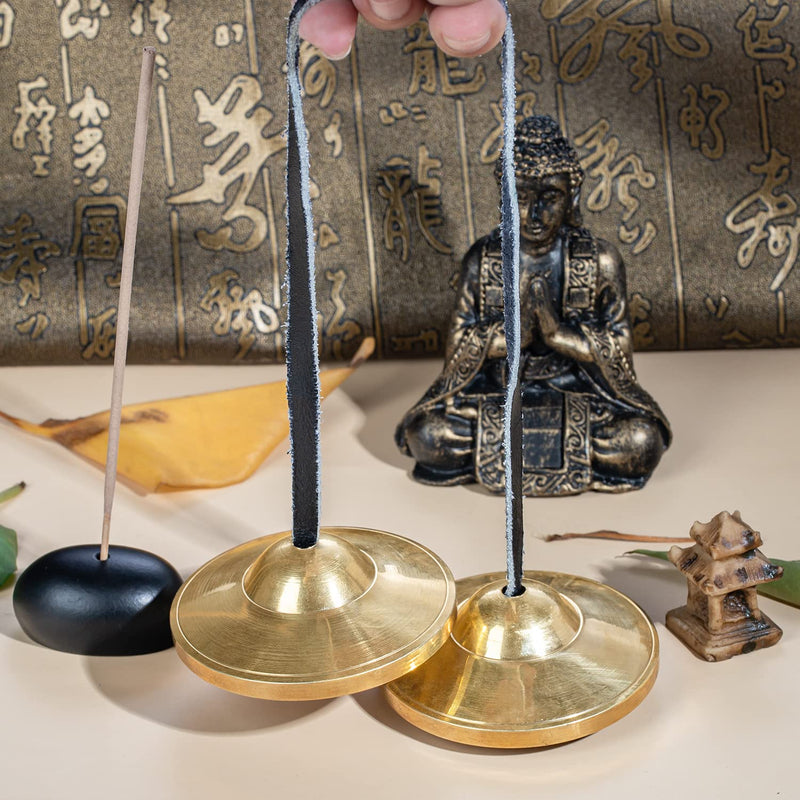 ZenBless Tibetan Tingsha Cymbals 2pcs, with Storage Box and Fabric Case,Meditation Brass Chime Bells for Spiritual Healing Mindfulness, Yoga Buddhist, Relaxation Musical Instruments 2.6 in(6.6cm) 1pcs Smooth style(brass)