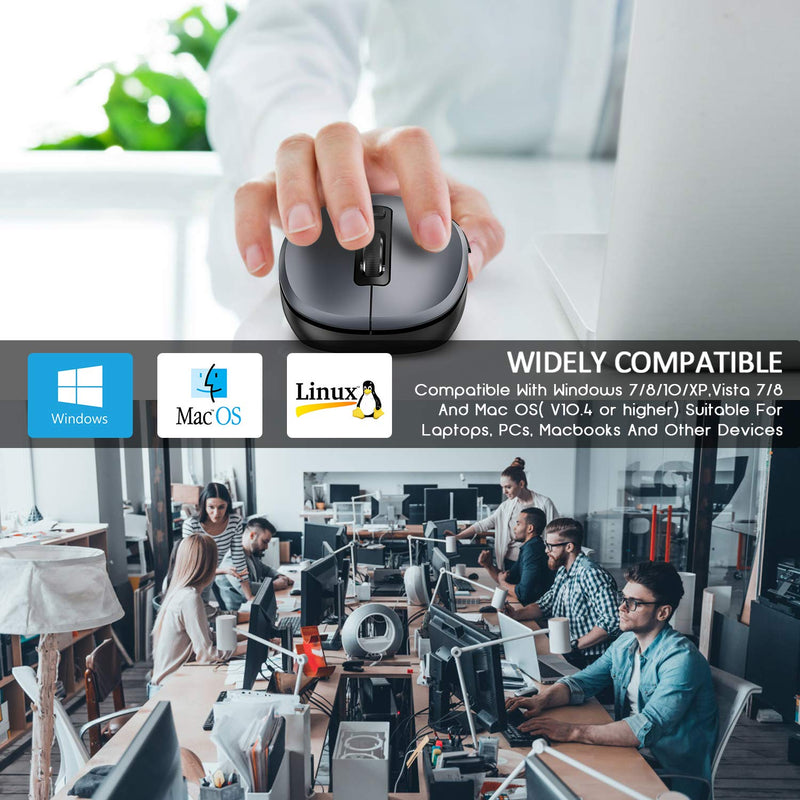 [AUSTRALIA] - WisFox 2.4G Wireless Mouse for Laptop, Ergonomic Computer Mouse with USB Receiver and 3 Adjustable Levels, 6 Button Cordless Mouse Wireless Mice for Windows Mac PC Notebook (Grey) Gray 