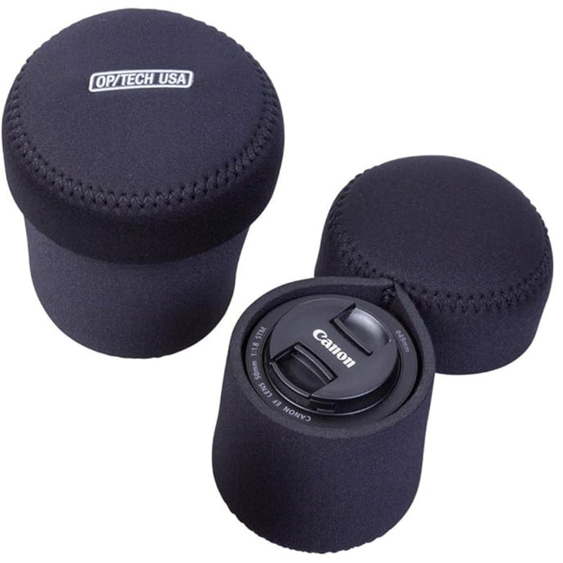 OP/TECH USA Fold-Over Neoprene Lens Pouch – Camera Lens Case for safe Lens Cover storage, Great for Photography & outdoor shoot, Keeps your Lens secure with No-Lose Lid-251 (Black) - Made in USA 251