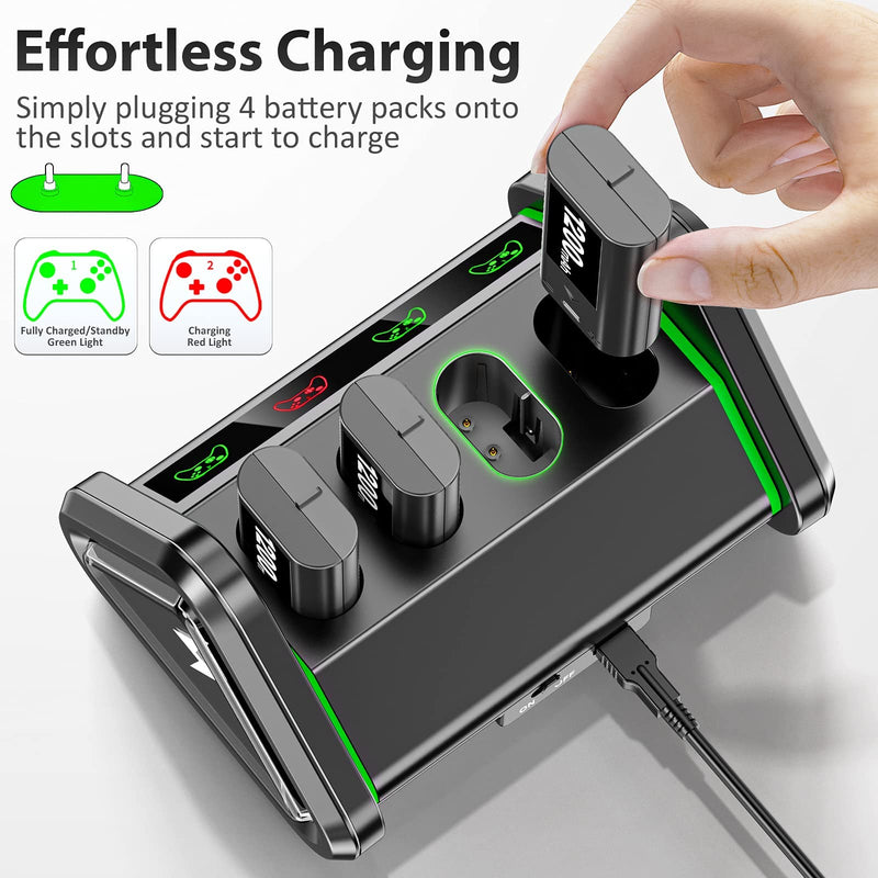 OIVO Rechargeable Battery Packs Compatible with Xbox Series X|S/Xbox One X/S/Elite, 4 X 1200 mAh Battery Kit with Charger, Rechargeable Batteries Charger Station with ON/Off Power Switch 4Pack