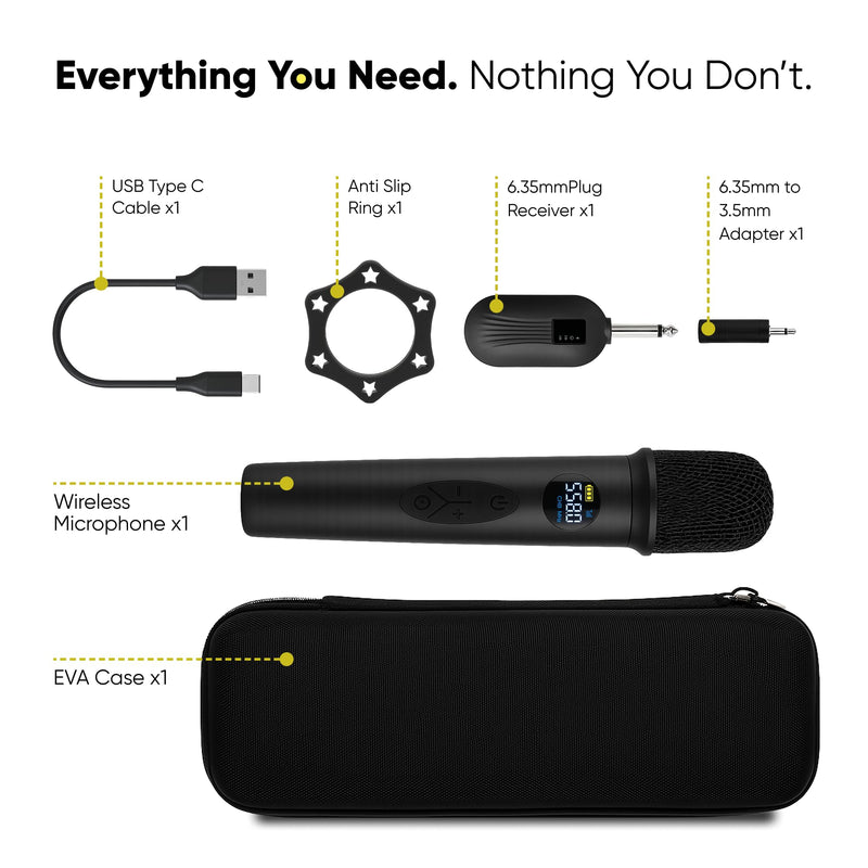 [AUSTRALIA] - Bowens Wireless Microphone System – Karaoke Microphone Wireless with Receiver, Echo Control, LCD Display, USB-C Charging, 6.35mm Adapter – Cordless Mic for Singing, Speaking Parties, Events 
