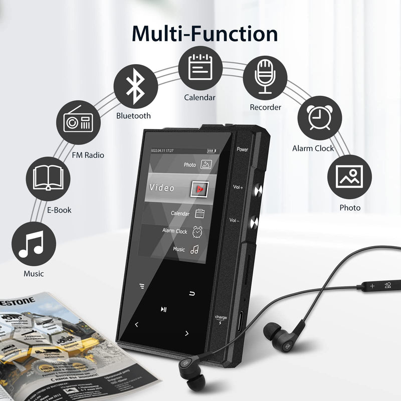 [AUSTRALIA] - 32GB MP3 Player with 90 Hours Long Battery Life,Bluetooth 5.0,Phinistec Z6 Digital Audio Player with Loud Speaker, 2.4'' IPS Portable Music Player,FM Radio,Voice Recorder Support up to 256GB(Black) 32GB 