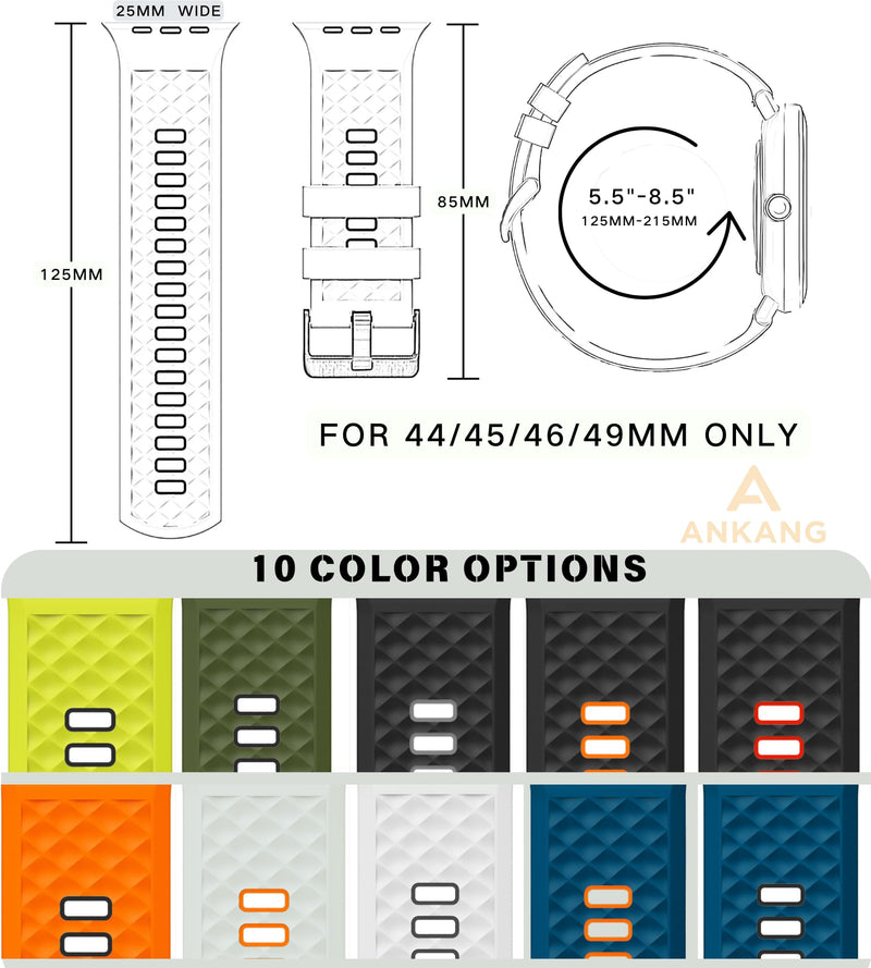 Sport Band for Apple Watch: Silicone Bands for Apple Watch Series 4 5 6 7 8 9 10 SE Ultra 49mm 42mm 44mm 45mm - Breathable Rubber Sports Strap for Workout - Women Men - m/l White Black Green